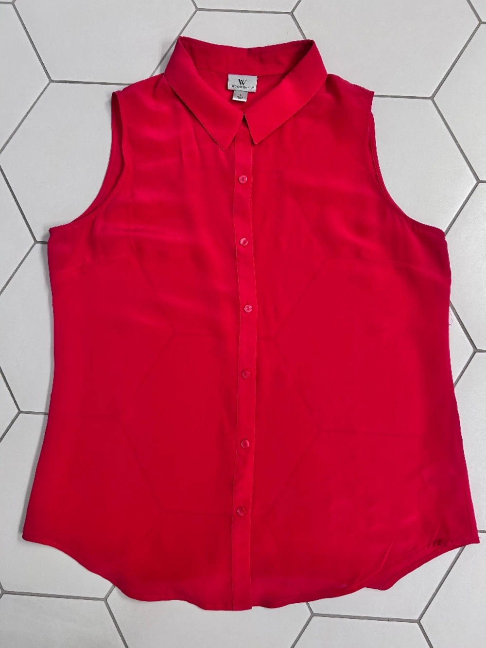 Worthington Hot Pink Sleeveless Silk Button Down Blouse, Size L